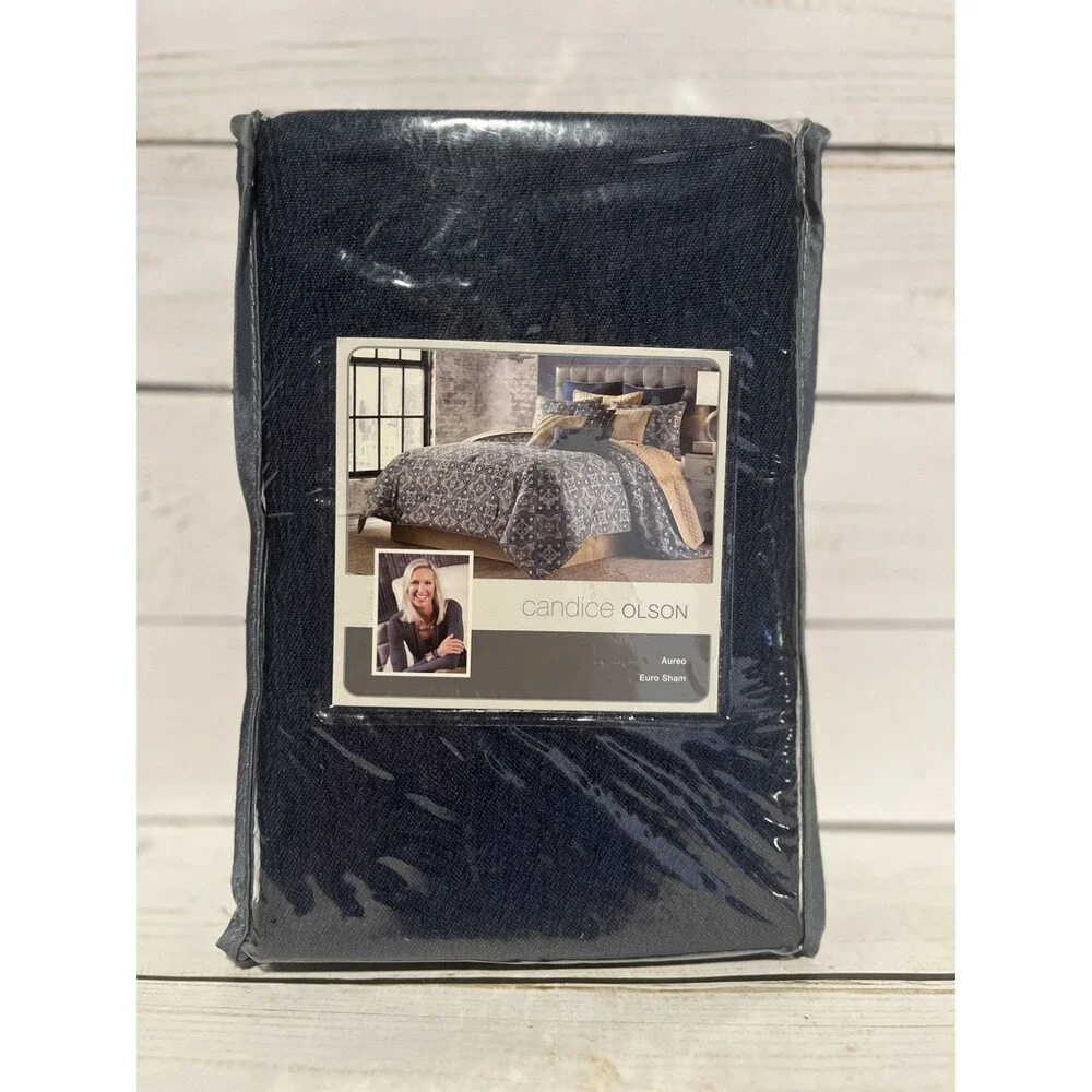 Candice Olson AUREO Euro Sham 26” x 26” Navy Blue Tan Cording Hidden Zipper